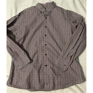 David Donahue Dress Shirt Mens XL 17.5 Blue‎ Orange Plaid Long Sleeve Button